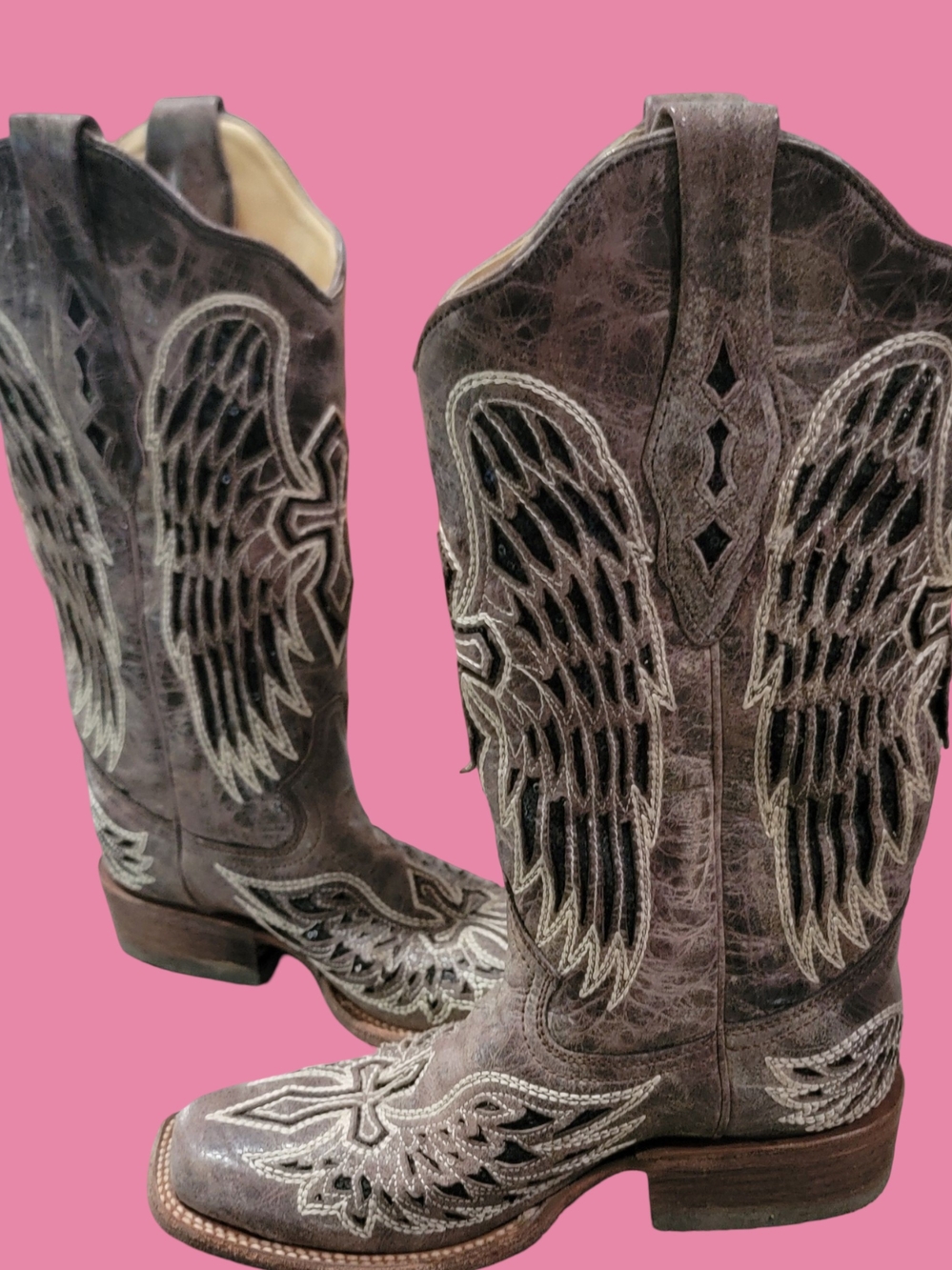 Wing-Embroidered Corral Women's Western Boots in Dark Gray 6 1/2